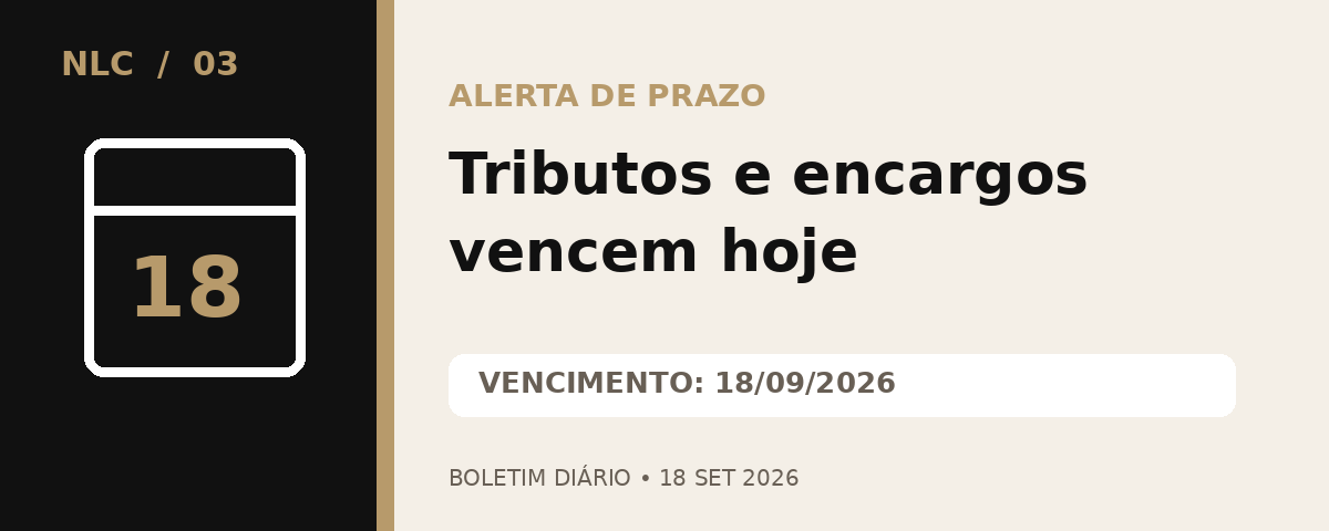 Vencimentos tributários de 18 de setembro de 2026